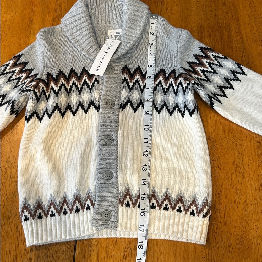 Janie and Jack Gray, Brown, Black & Cream Knit Cardigan. Size 4 - Picture 4 of 8